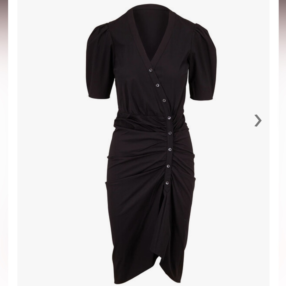 Veronica Beard Atia Cotton Poplin Ruched Stretch Button Front Black Dress Sz 12 - Picture 5 of 15